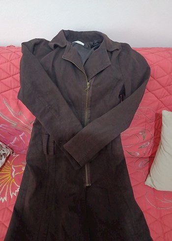 Fermuarlı Koyu Kahverengi Uzun Kaban - Görsel 6