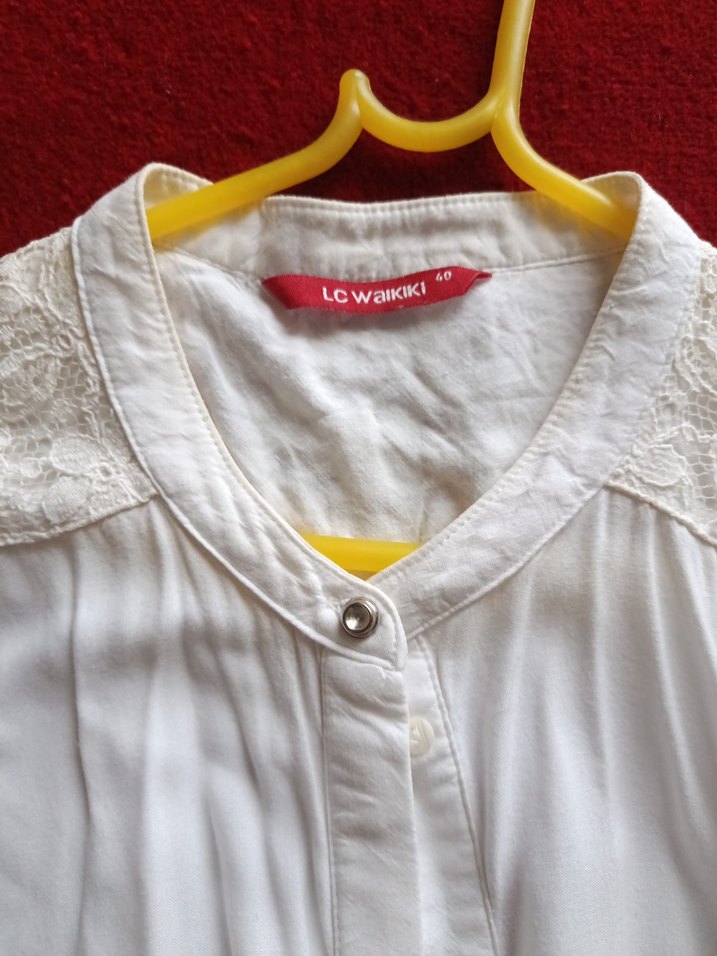 Kadın Beyaz Pamuklu Uzun Kollu Gömlek - Görsel 2