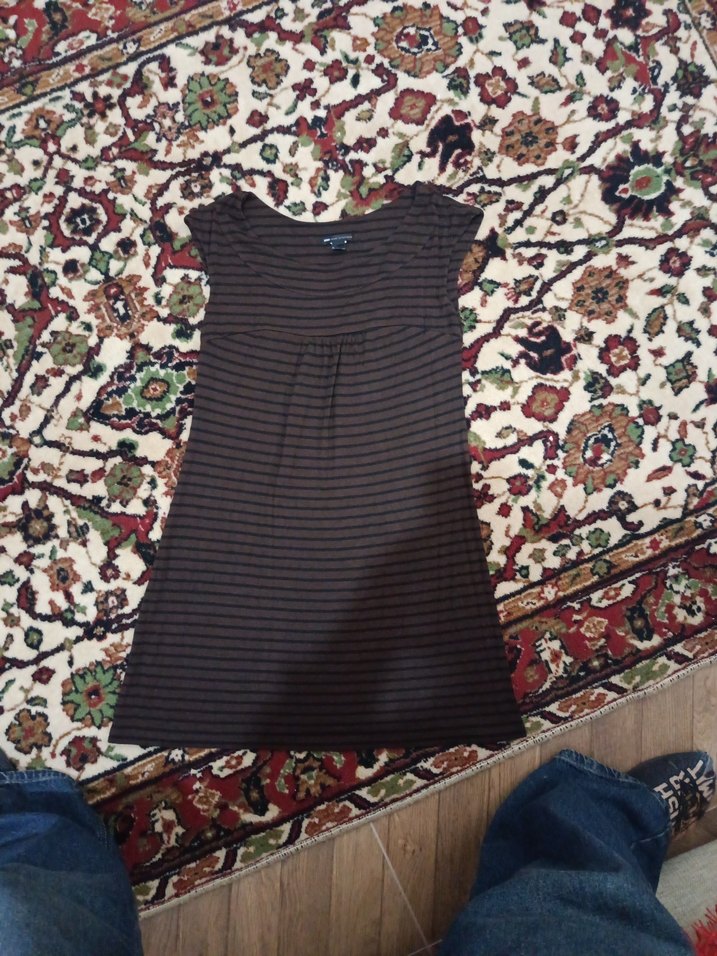 Kahverengi Çizgili Bohem Midi Elbise - Görsel 2