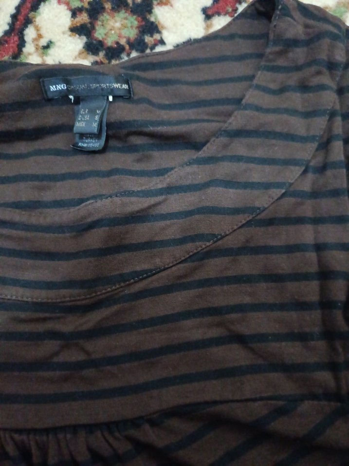 Kahverengi Çizgili Bohem Midi Elbise - Görsel 4