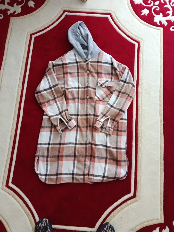 Düğmeli Gri-Kahverengi Kareli Kadın Gömlek - Görsel 3