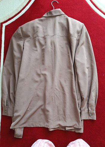 Düğmeli Bej Kadın Keten Gömlek - Görsel 4