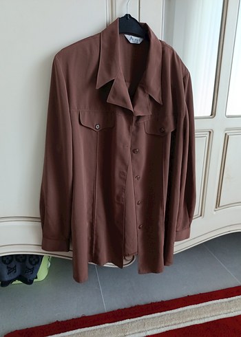 Düğmeli Bej Kadın Keten Gömlek - Görsel 10