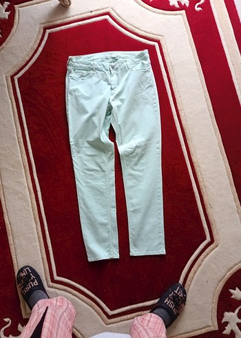 yeşil  Midi Pamuklu Kadın Pantolon - Görsel 9