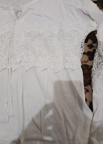 Dantel Detaylı Beyaz Bohem Kadın Bluz - Görsel 2