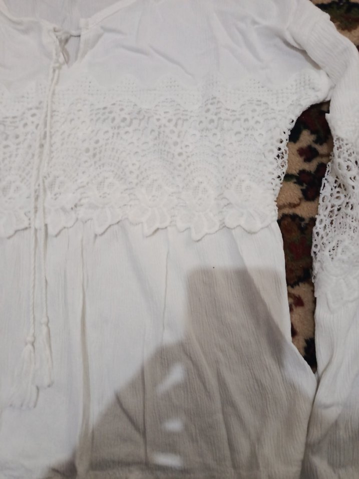 Dantel Detaylı Beyaz Bohem Kadın Bluz - Görsel 2