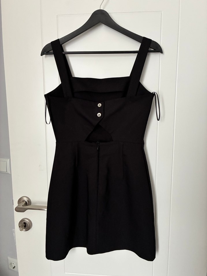 Siyah Strappy Midi Elbise - Görsel 3