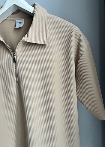 Bej Erkek Polo Tişört Yarım Fermuarlı - Görsel 4