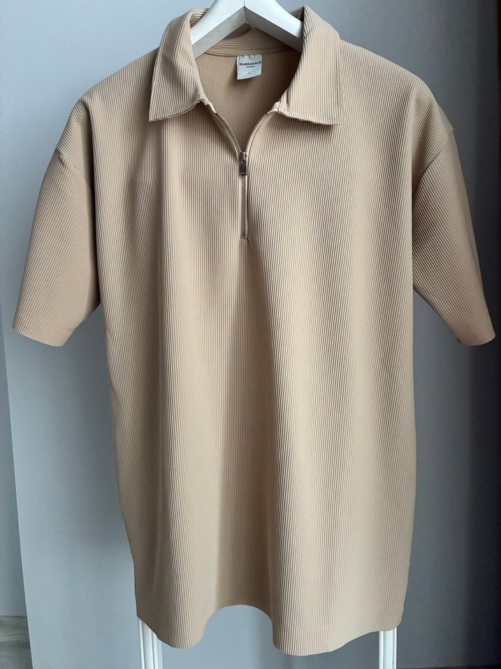 Bej Erkek Polo Tişört Yarım Fermuarlı - Görsel 2