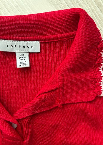 Kadın Kırmızı Düğmeli Polo Tişört - Görsel 2