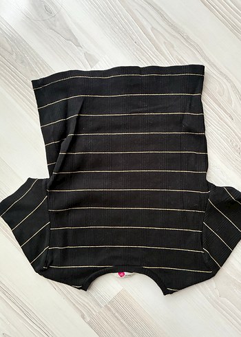 Kadın Siyah Çizgili Kısa Kollu Tişört - Görsel 2