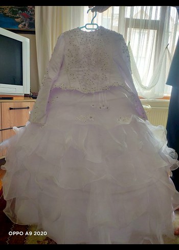 Uzun Kollu Straplez Beyaz Prenses Gelinlik - Görsel 3