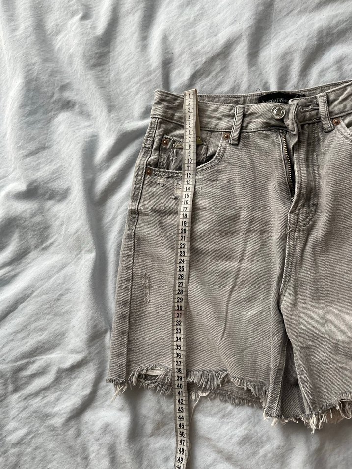 Gri Mini Kadın Kot Şort stradivairus D93 - Görsel 5