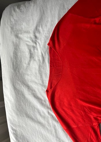 Kırmızı Kadın Keten Salaş Uzun Kollu Kazak merserize kayık yaka - Görsel 2