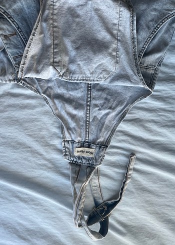 Gri Kadın Midi Denim Askılı Tulum mom 12-13 yaş - Görsel 2