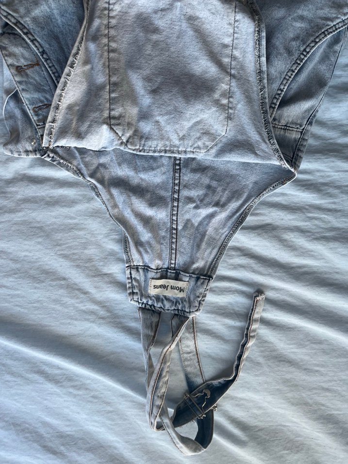 Gri Kadın Midi Denim Askılı Tulum mom 12-13 yaş - Görsel 2