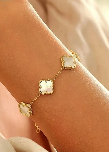 Accessorize Çelik cleef beyaz yonca bileklik