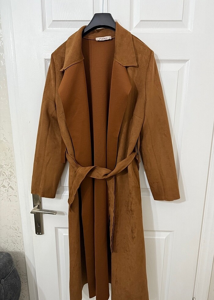 büyük beden taba süet uzun ceket - Görsel 2