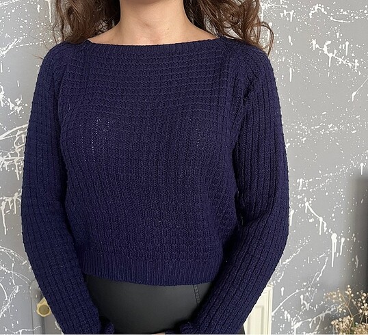 Lacivert crop kazak