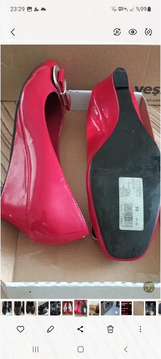 Kırmızı Tokalı Blok Topuk Kadın Babet - Görsel 2