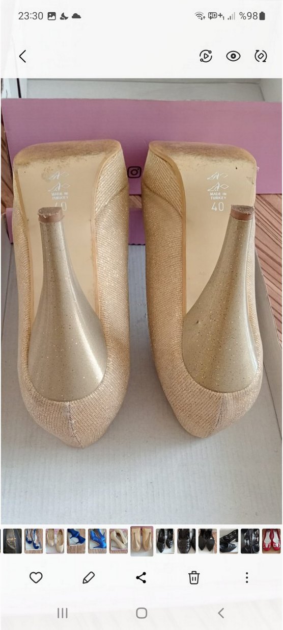 Bej Parlak Dolgu Topuklu Kadın Abiye Ayakkabı - Görsel 3