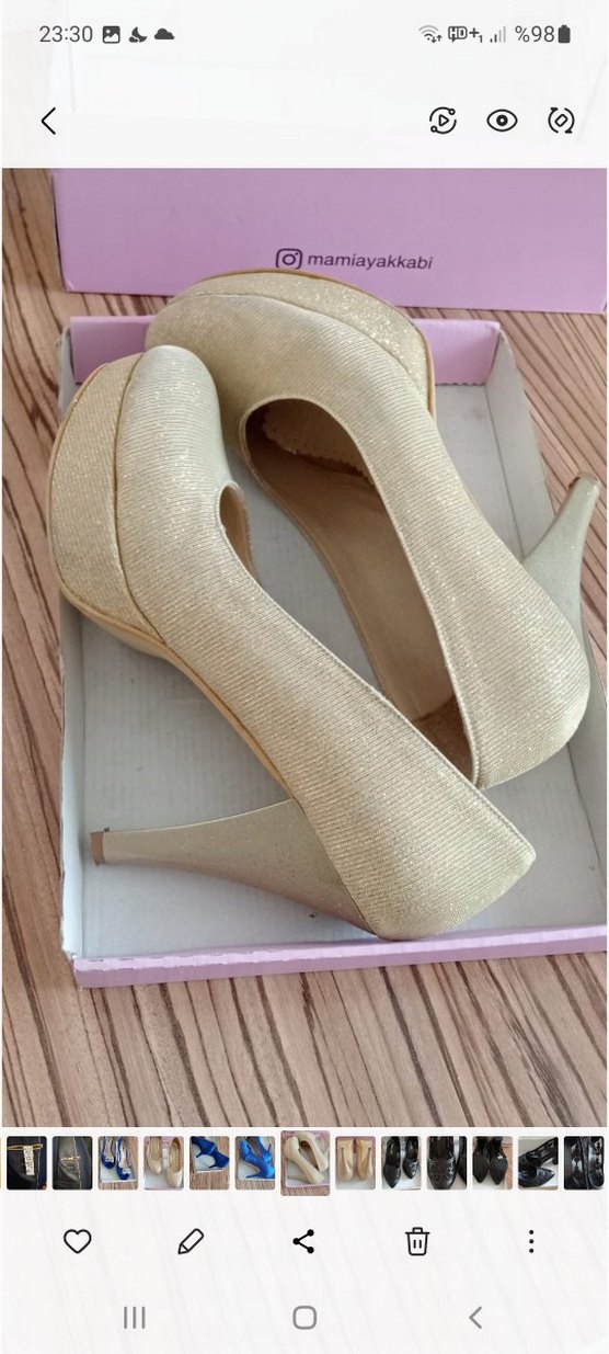 Bej Parlak Dolgu Topuklu Kadın Abiye Ayakkabı - Görsel 2