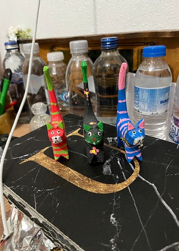 Renkli El Yapımı Ahşap Kedi Figürü - Görsel 7