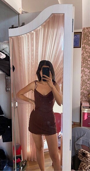 bershka kahverengi tul elbise