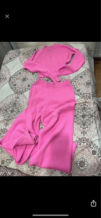 ikili triko takım swist pembe alt üst takım parmak ucu detaylı y