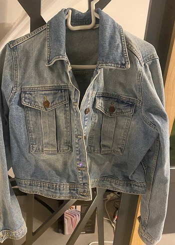 Düğmeli Gri Kadın Denim Ceket