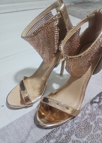 Bakir Parlak Yılan Desenli Dolgu Topuklu Abiye Ayakkabı - Görsel 6