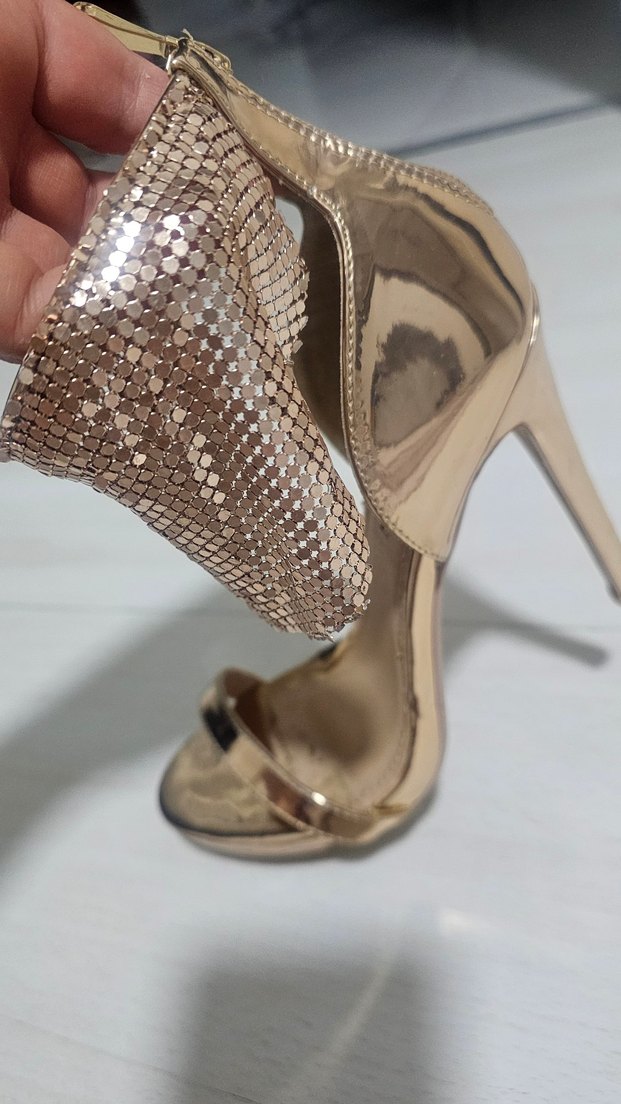 Bakir Parlak Yılan Desenli Dolgu Topuklu Abiye Ayakkabı - Görsel 5