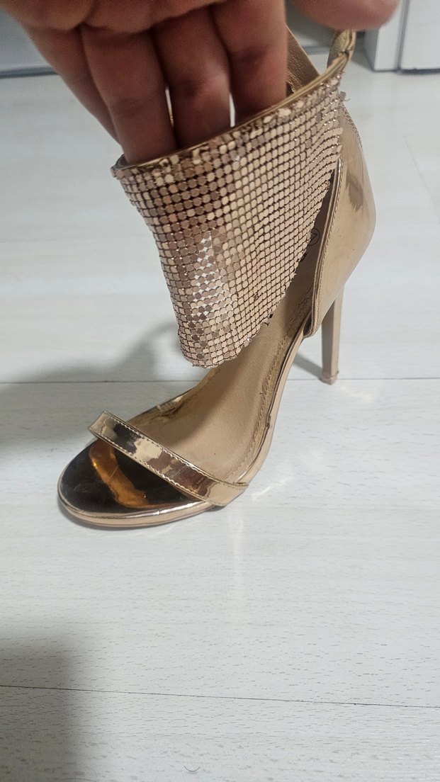 Bakir Parlak Yılan Desenli Dolgu Topuklu Abiye Ayakkabı - Görsel 4