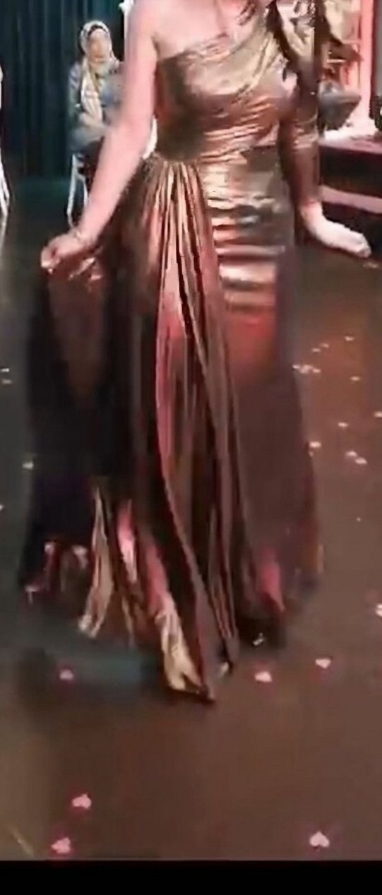 Parlak Kahverengi Drapeli Uzun Kadın Abiye - Görsel 3