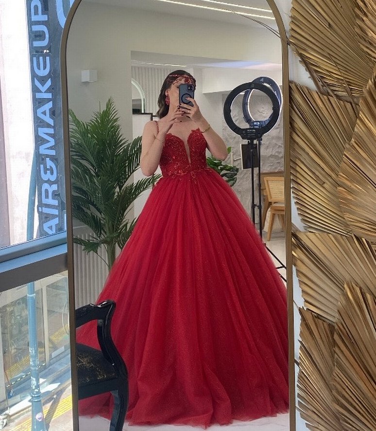 Aysira kına elbisesi kırmızı taşlı - Görsel 3