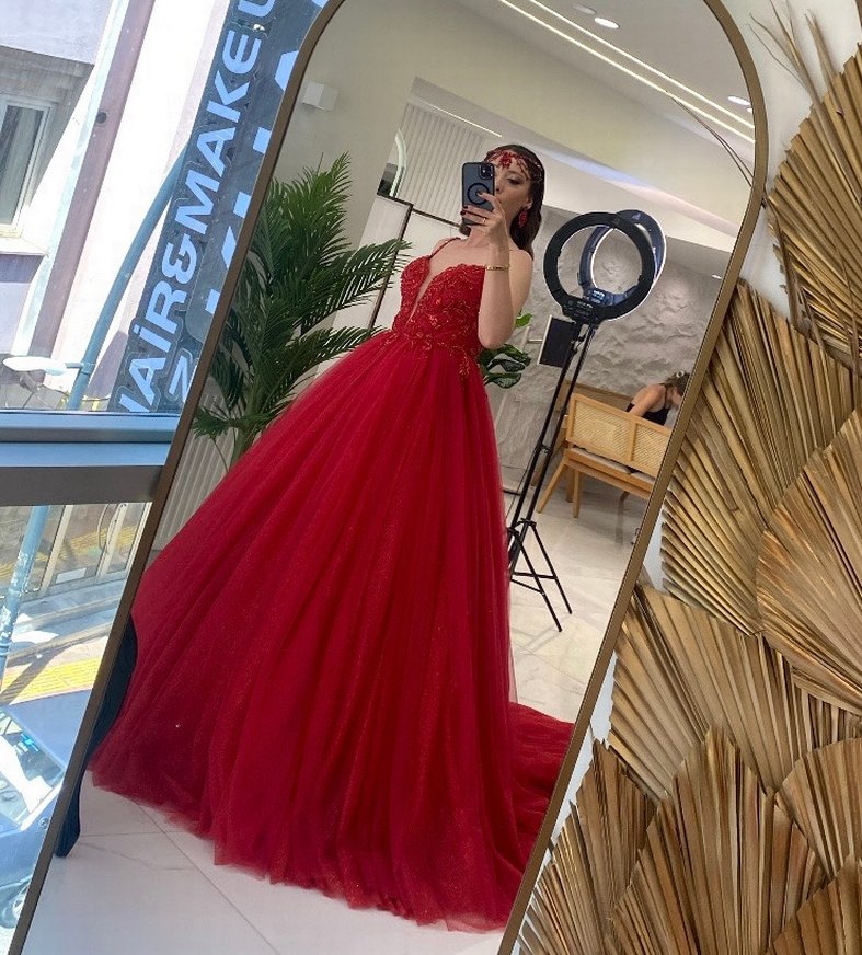 Aysira kına elbisesi kırmızı taşlı - Görsel 2