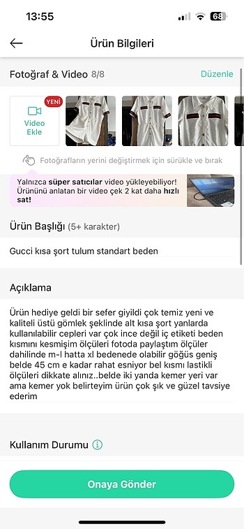 Gucci şort tulum standart - Görsel 9