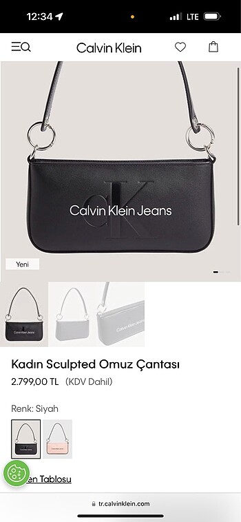  Beden siyah Renk Calvin Klein Çanta