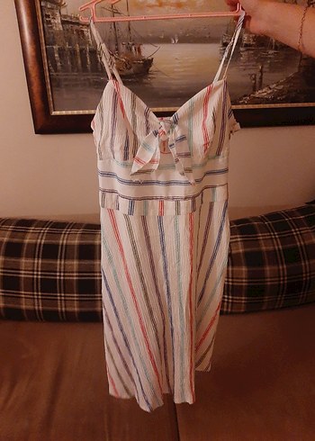 Koton çizgili Strappy Midi Bohem Elbise