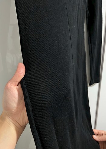 Siyah Uzun Kollu İnce Kesim Uzun Elbise - Görsel 3