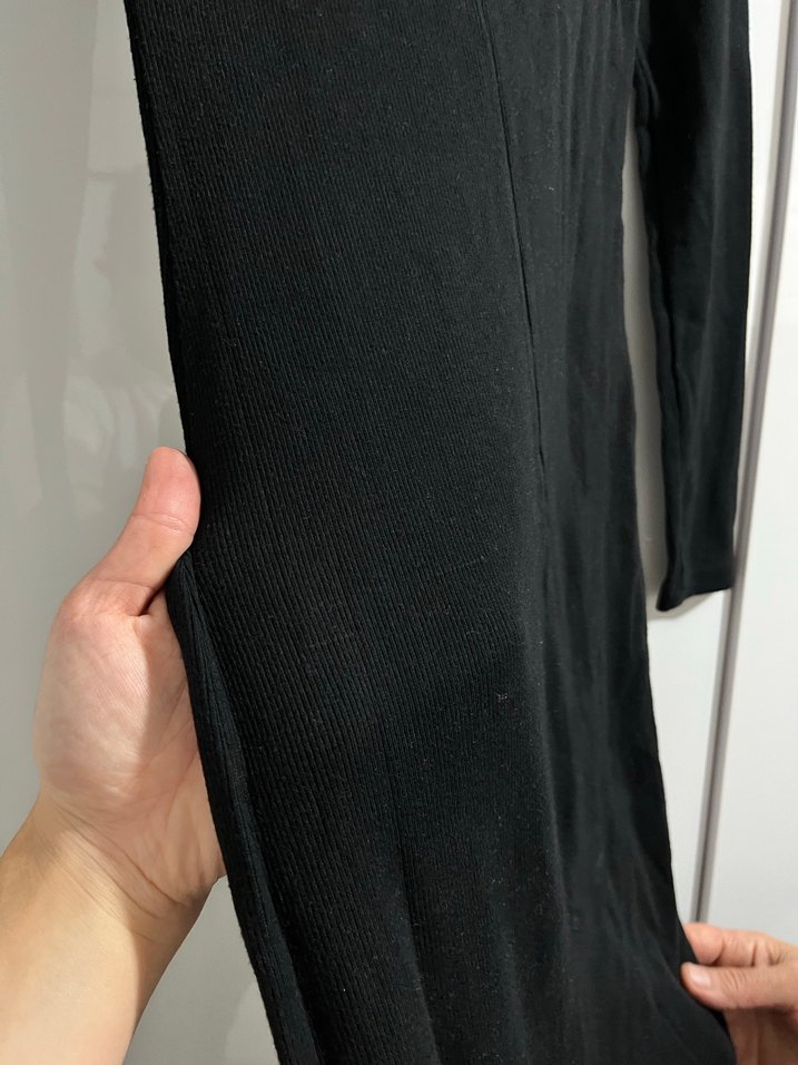 Siyah Uzun Kollu İnce Kesim Uzun Elbise - Görsel 3