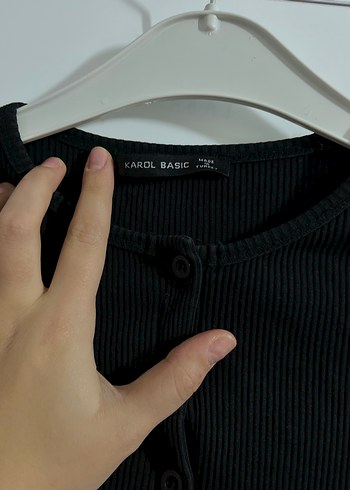 Düğmeli Siyah Uzun Kollu Kadın Crop - Görsel 2