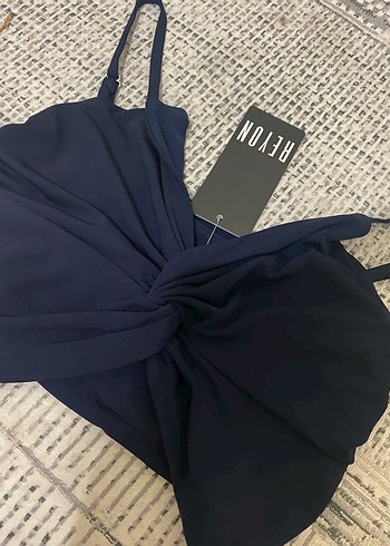 universal Beden Drapeli Lacivert Strappy Kadın crop mini üst