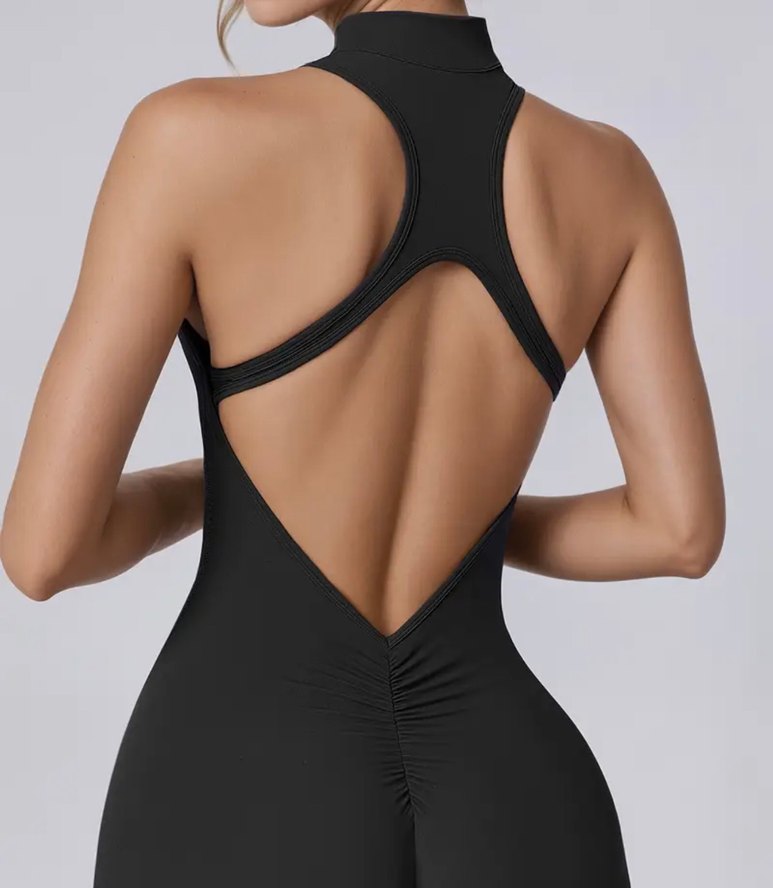 Siyah Yüksek Yakalı Kadın Spor Tulum - Görsel 5