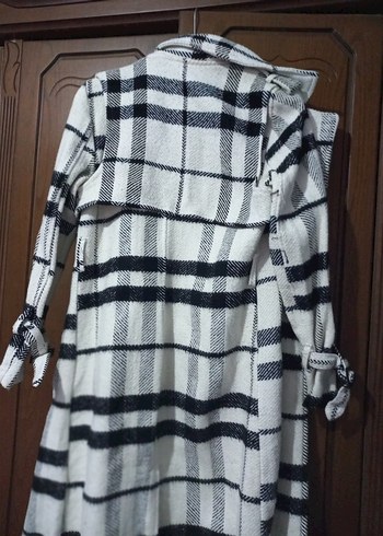 Ekose Desenli Düğmeli Kadın Uzun Kaban - Görsel 5