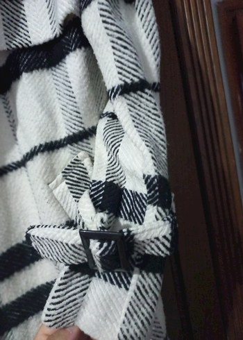 Ekose Desenli Düğmeli Kadın Uzun Kaban - Görsel 3