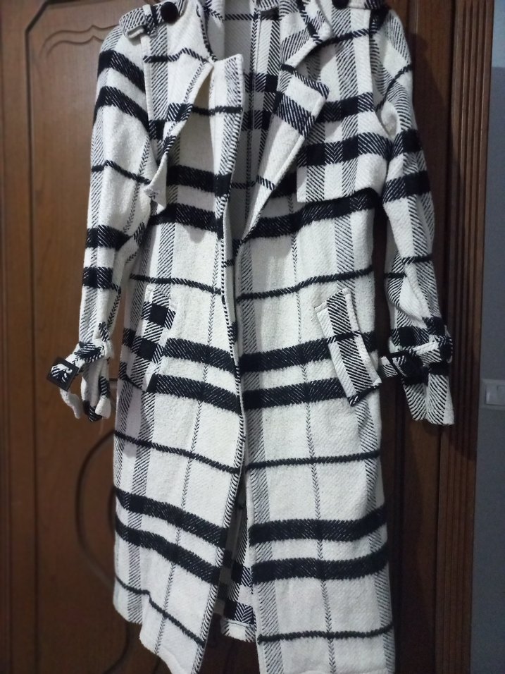 Ekose Desenli Düğmeli Kadın Uzun Kaban - Görsel 2