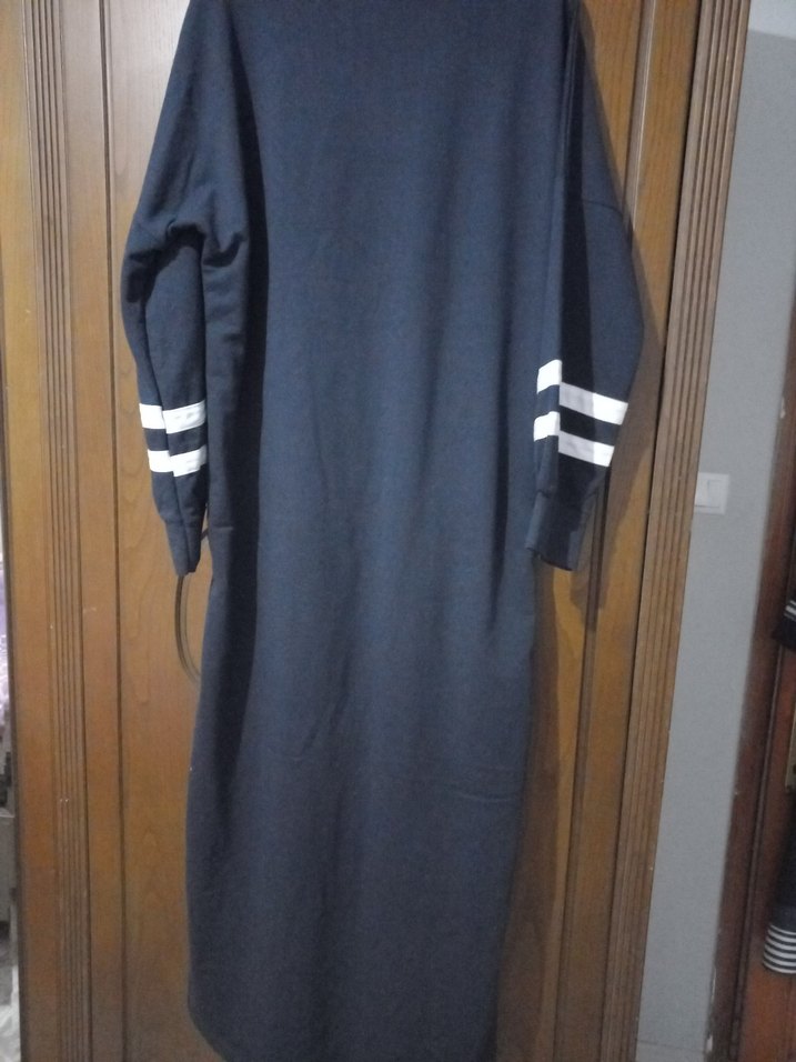 Mavi Uzun Kollu Rahat Kesim Elbise - Görsel 3