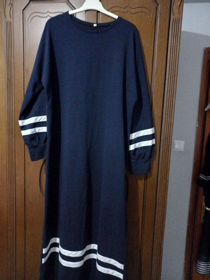 Mavi Uzun Kollu Rahat Kesim Elbise - Görsel 2