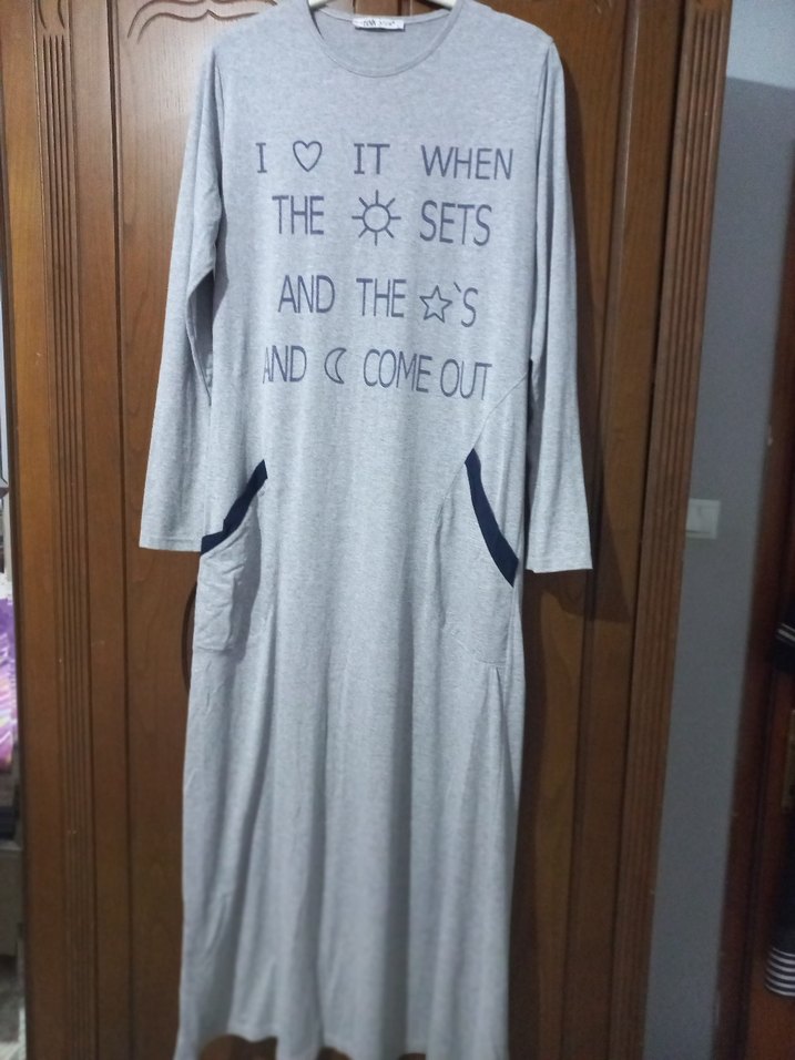 Gri Uzun Kollu Elbise - Görsel 2